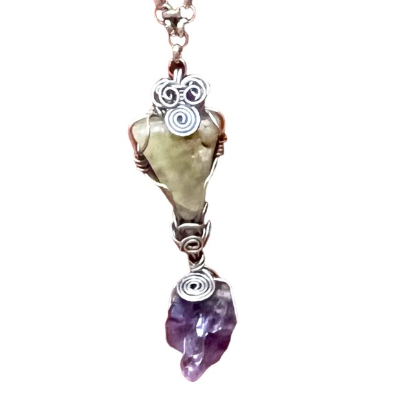 Peridot and Amethyst Wire-wrapped Pendant Necklace - Picture 8 of 8